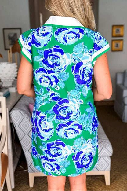 Green Floral Cap Sleeve Dress LT
