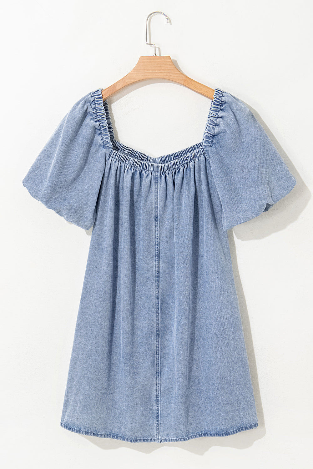 Denim Bubble Sleeve Babydoll Mini Dress LT