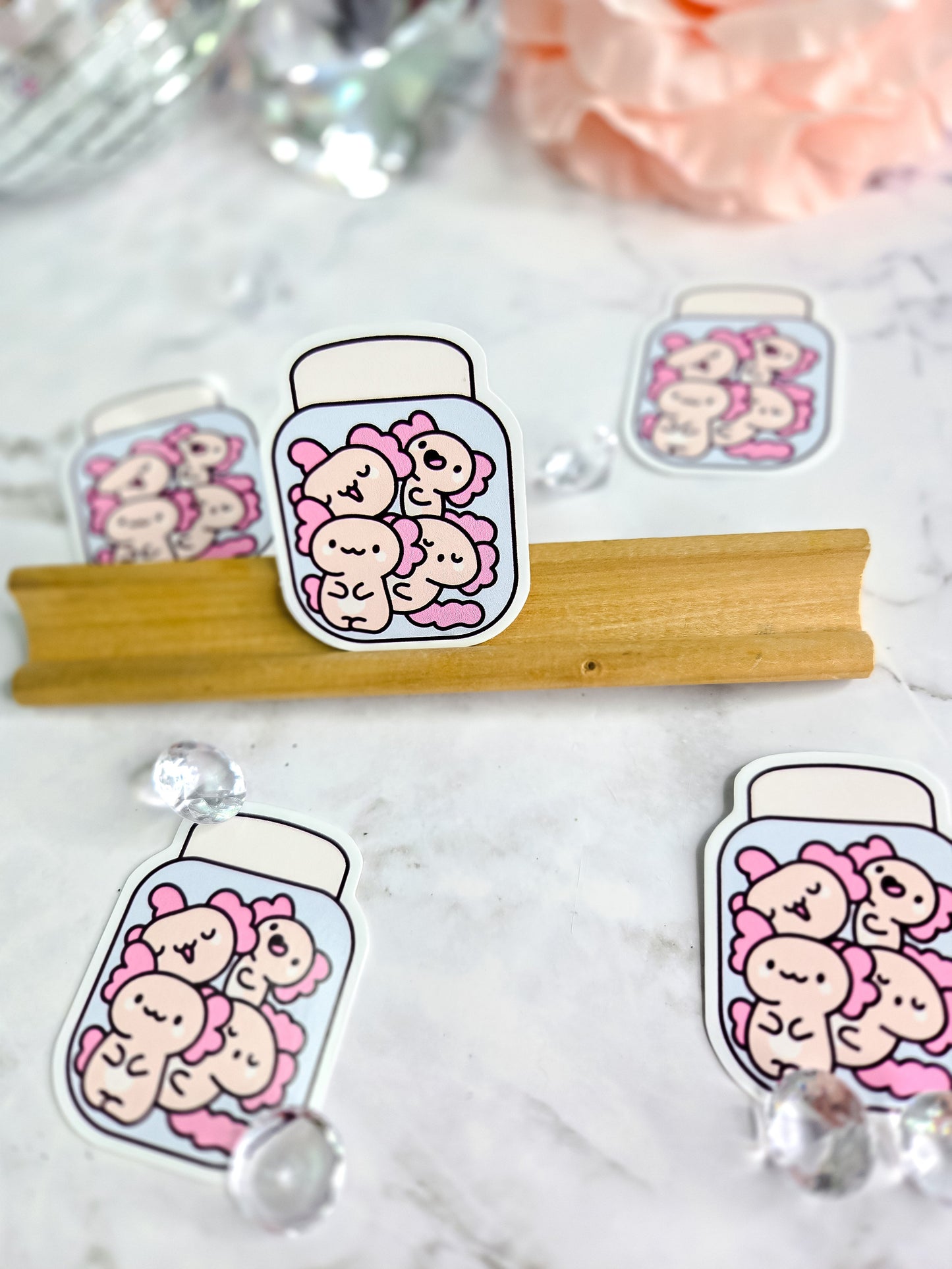 A jar of cuteness- axolotyl stickers