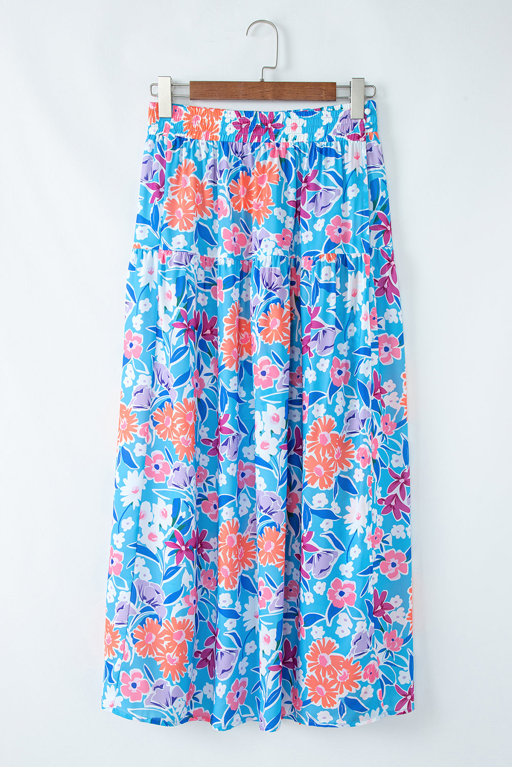 Sky Blue Floral Split Wrap Long Skirt LT