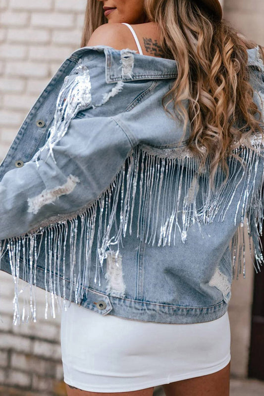 Sequin Fringe Denim Jacket LT