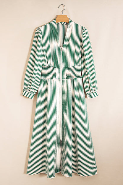 Green Stripe Clinched Midi Dress LT