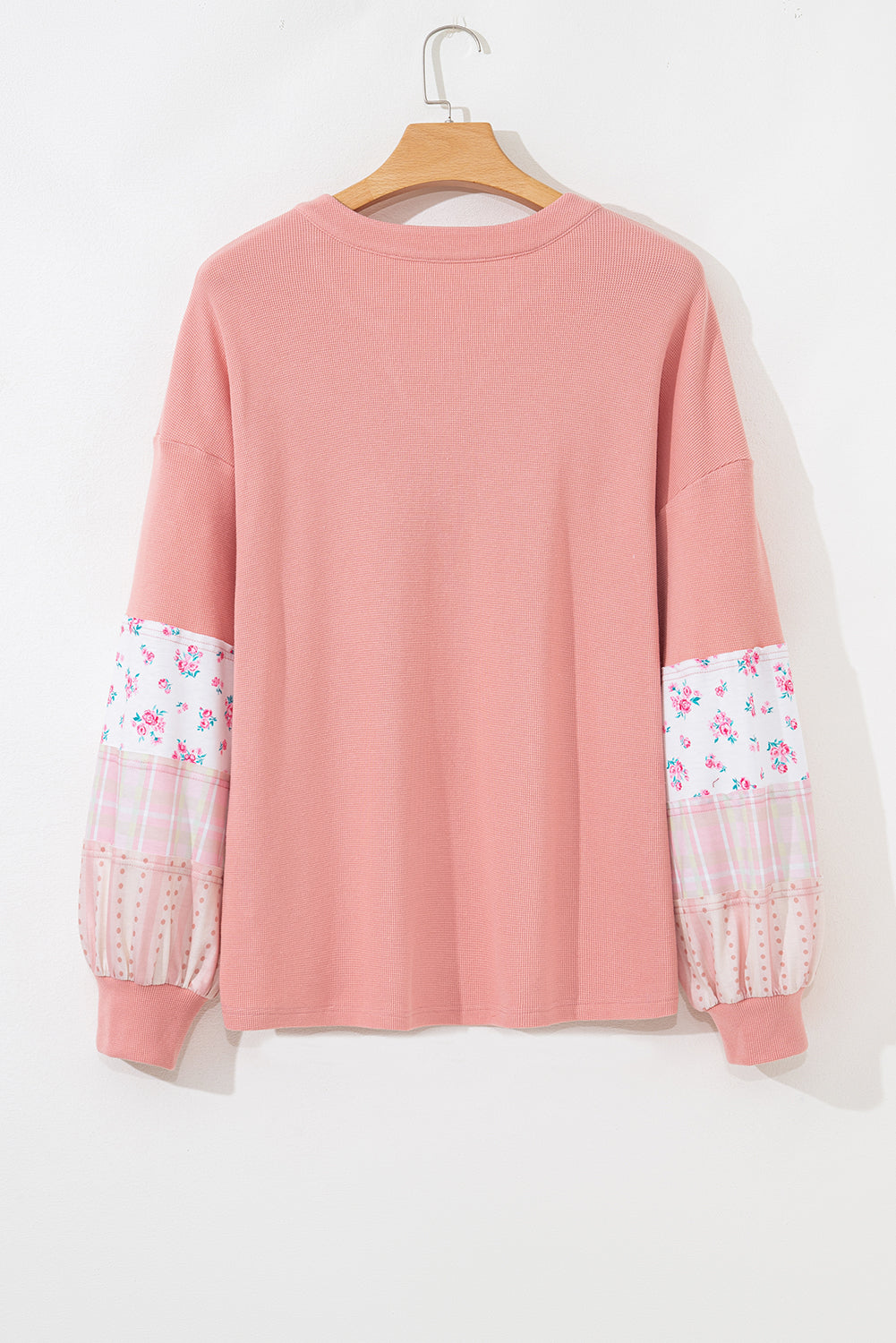 Pink Floral Sleeve Waffle Plus Top LT