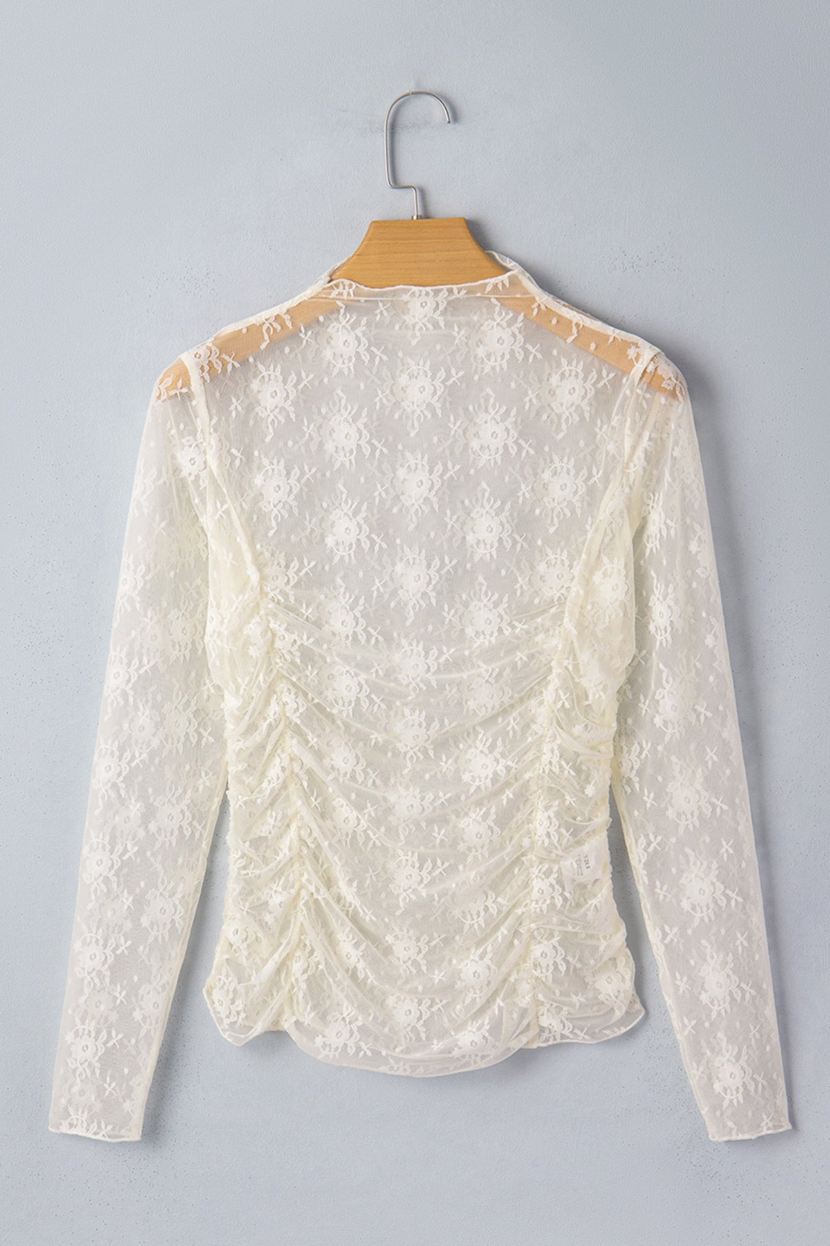 Beige Floral Mesh Ruched Top