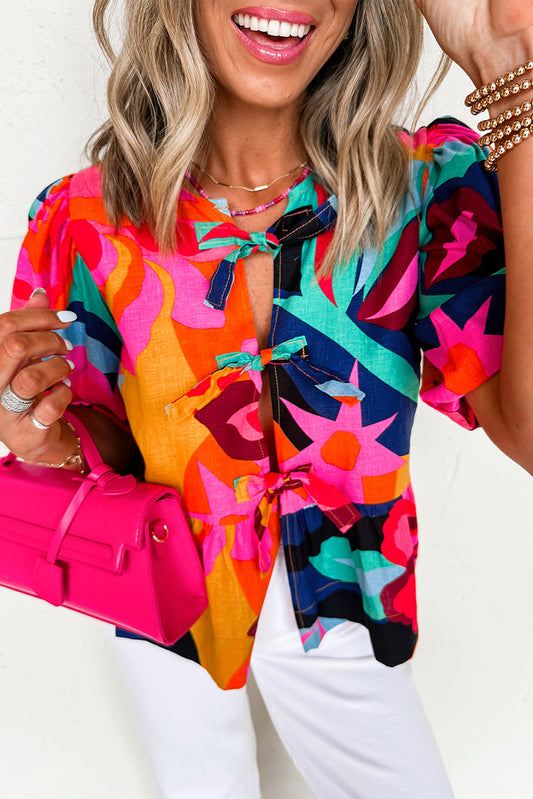 Abstract Front Tied Blouse LT