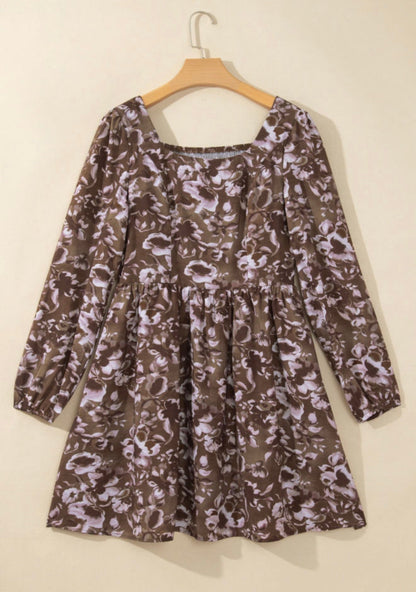 Brown Abstract Floral Dress