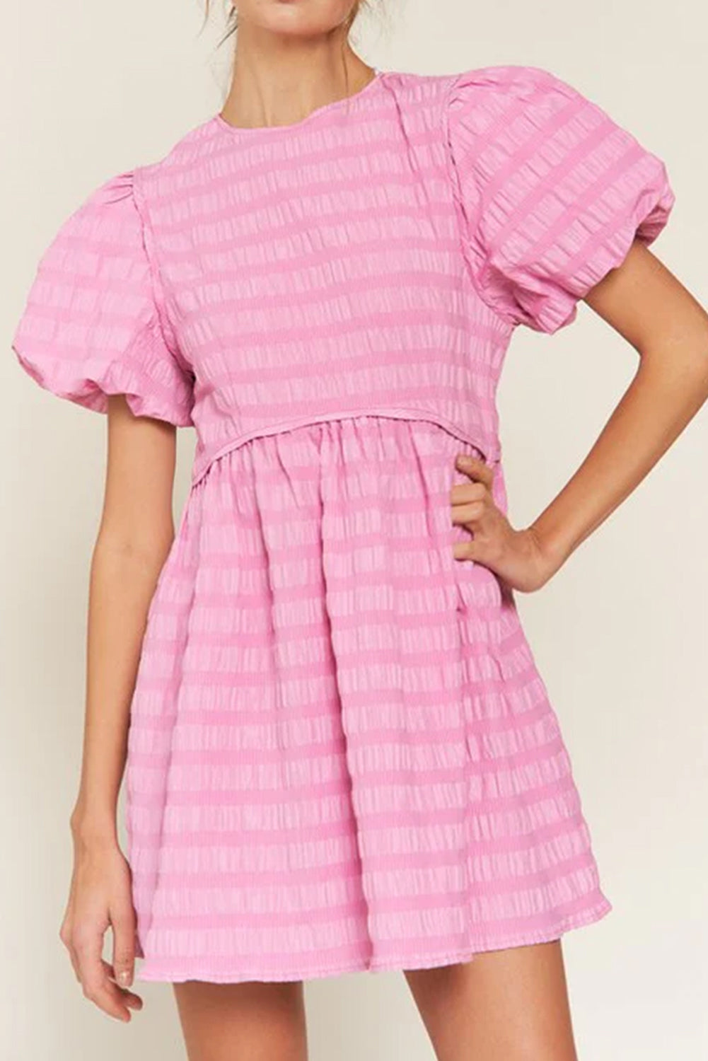 Pink Textured Bubble Sleeve Mini Dress LT