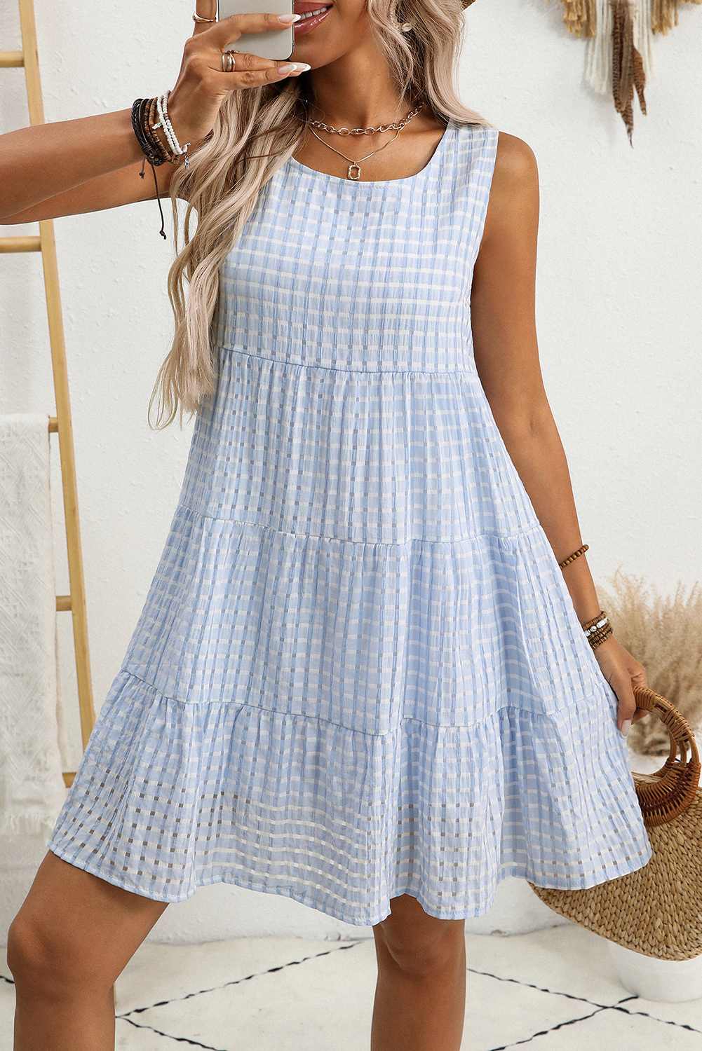 Light Blue Plaid Sundress RTS