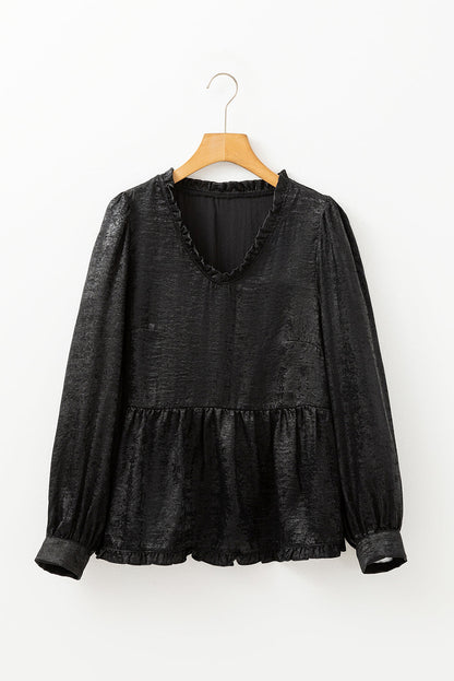 Black Metallic Babydoll Blouse LT