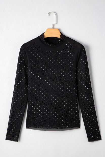 Black Rhinestone Mesh Top LT