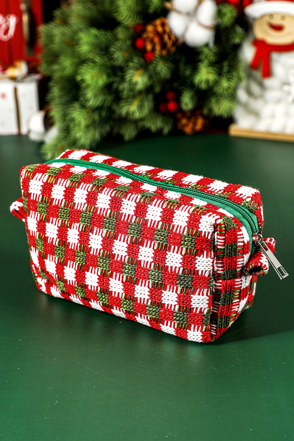 Racing Red Christmas Crochet Zipper Makeup Bag