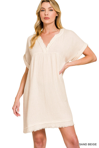 Zenana Double Gauze Raw Edge Dress
