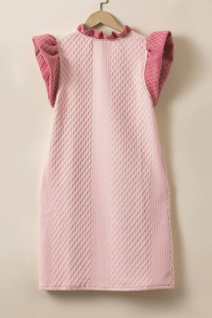 Light Pink Textured Puff Sleeve Mini Dress LT