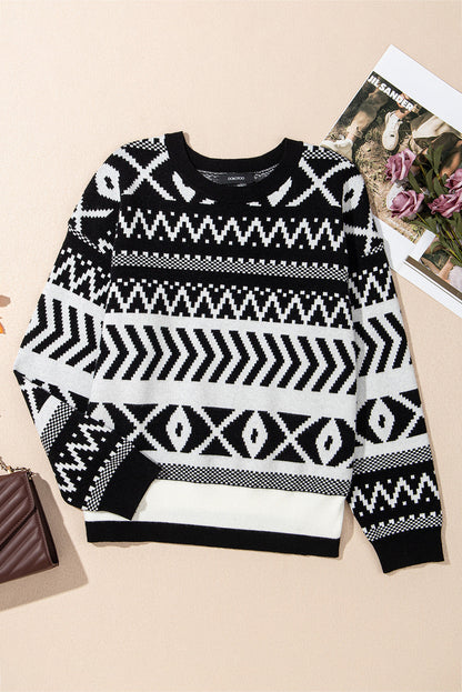Abstract Print Pullover Sweater LT