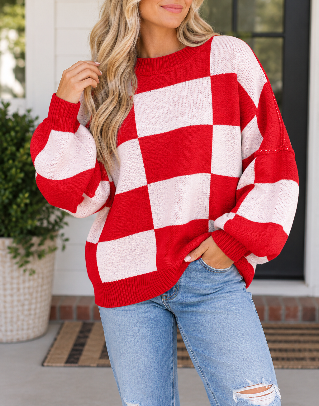 Red Checkered Sweater