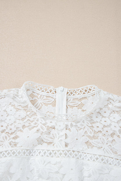 White Floral Lace Peplum Blouse RTS