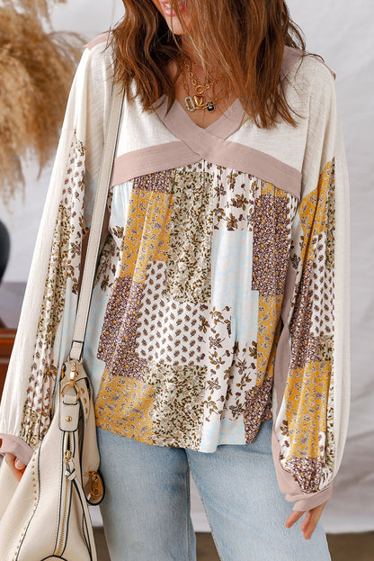 White Floral Contrast Top LT