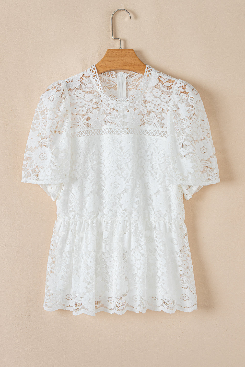 White Floral Lace Peplum Blouse RTS