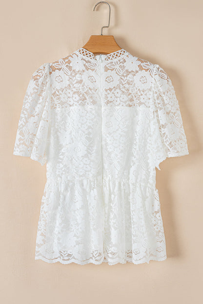 White Floral Lace Peplum Blouse RTS