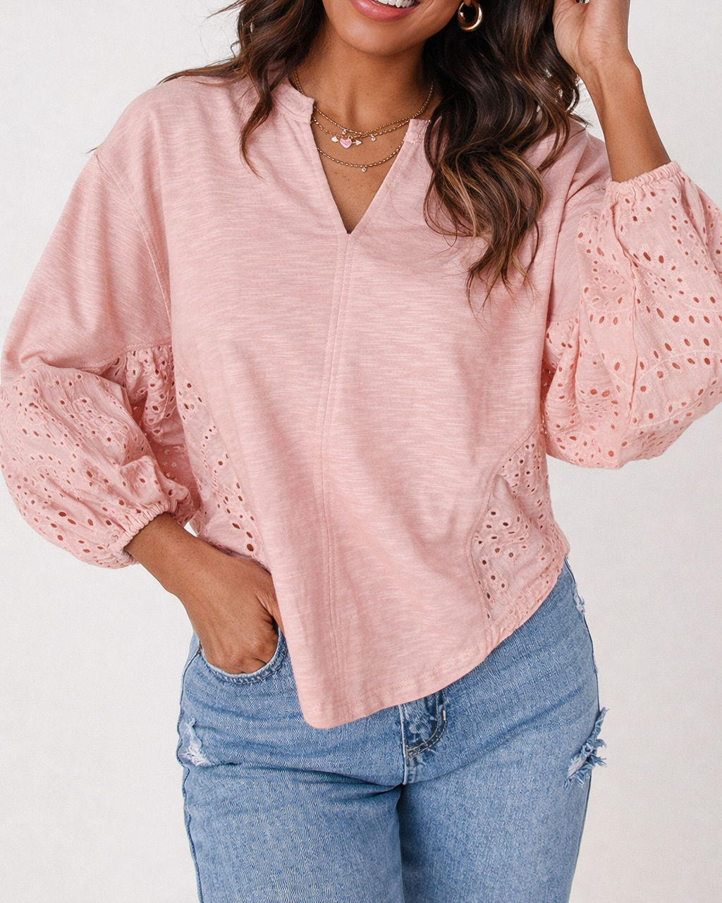 Light Pink Batwing Blouse