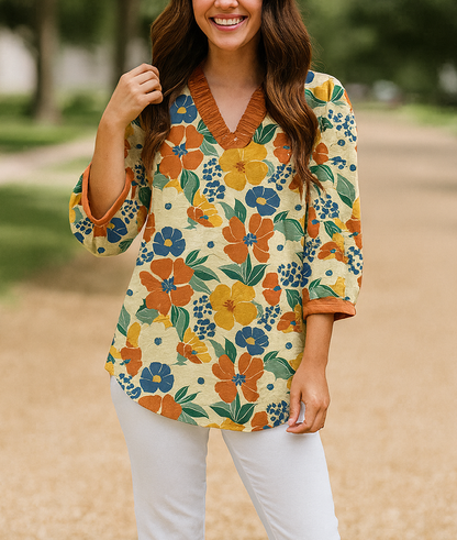 Orange Floral Frilled Blouse LT