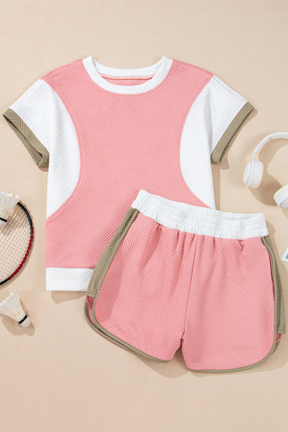 Pink Textured Colorblock Patchwork Set LT