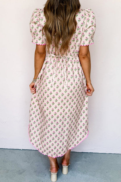 Pink Floral Scallop Trim Long Dress LT