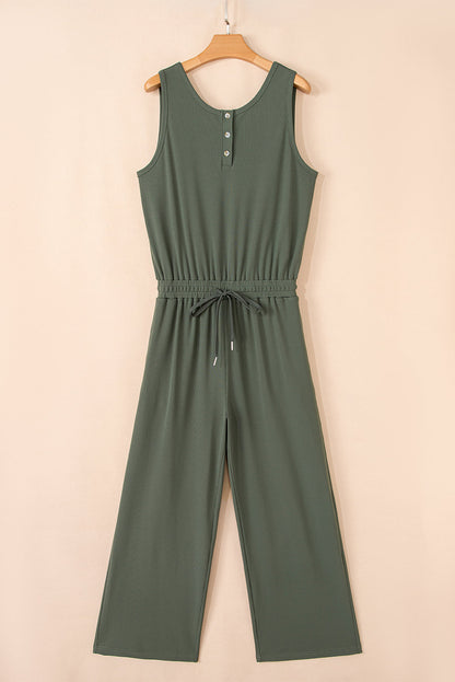 Green Buttoned Wide Leg Jumpsuit LT