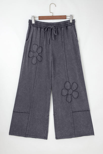 Grey Flower Patch Wide Leg Pants RTS