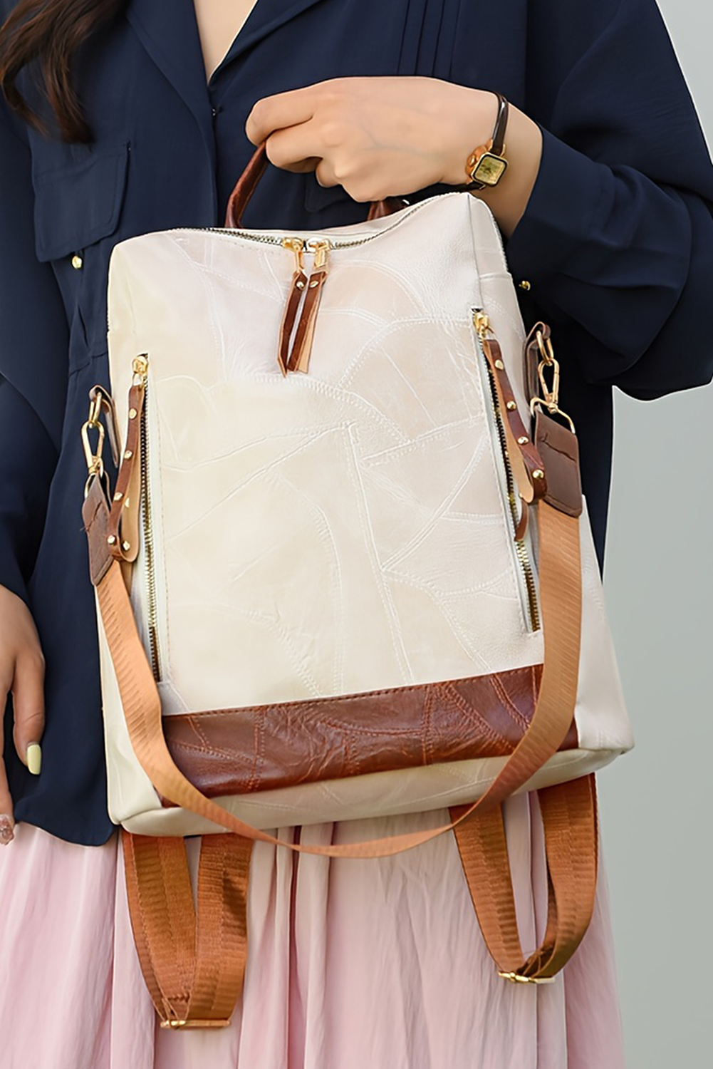 White Colorblock Large Backpack LT