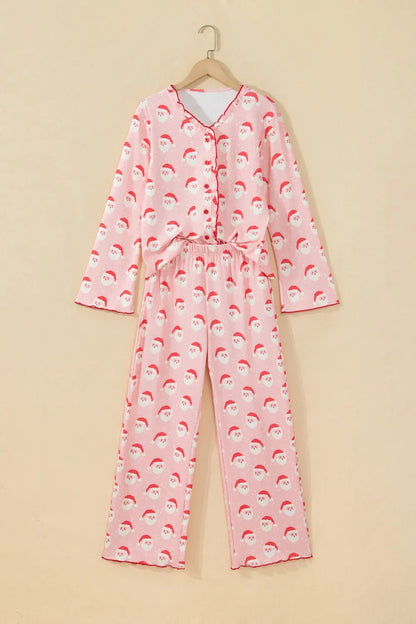 Pink Santa Long Sleeve Lounge Set
