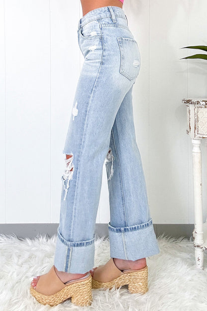 Light-Wash Distressed Flare Jeans