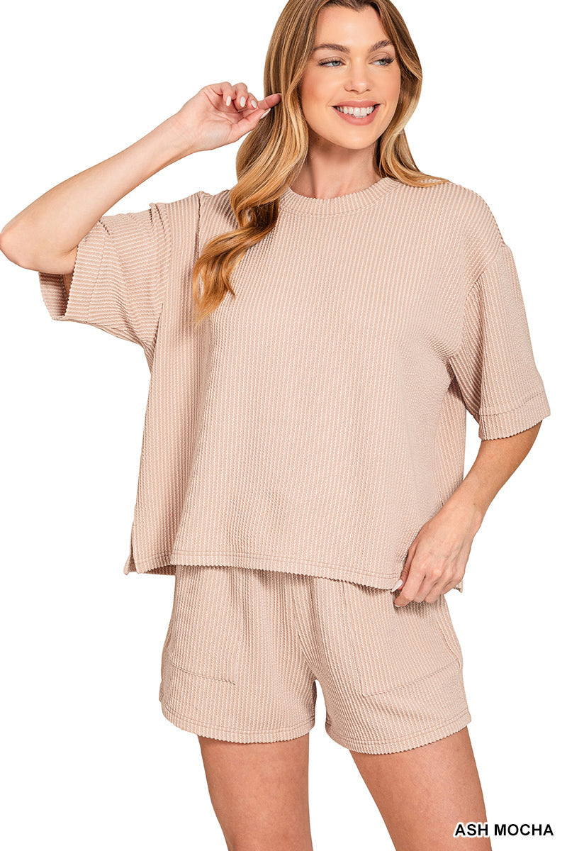 Ribbed Short Sleeve Zenana Set
