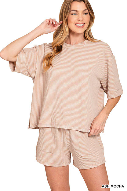 Ribbed Short Sleeve Zenana Set