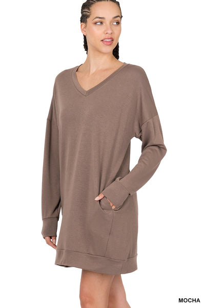 SOFT STRETCH F/TERRY DROP SHOULDER LONGLINE TOP