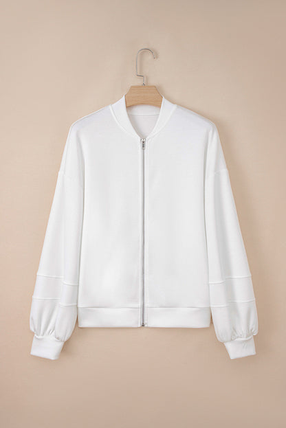 White Zip Up Knit Puff Jacket LT
