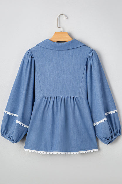 Blue Lace Babydoll Blouse LT