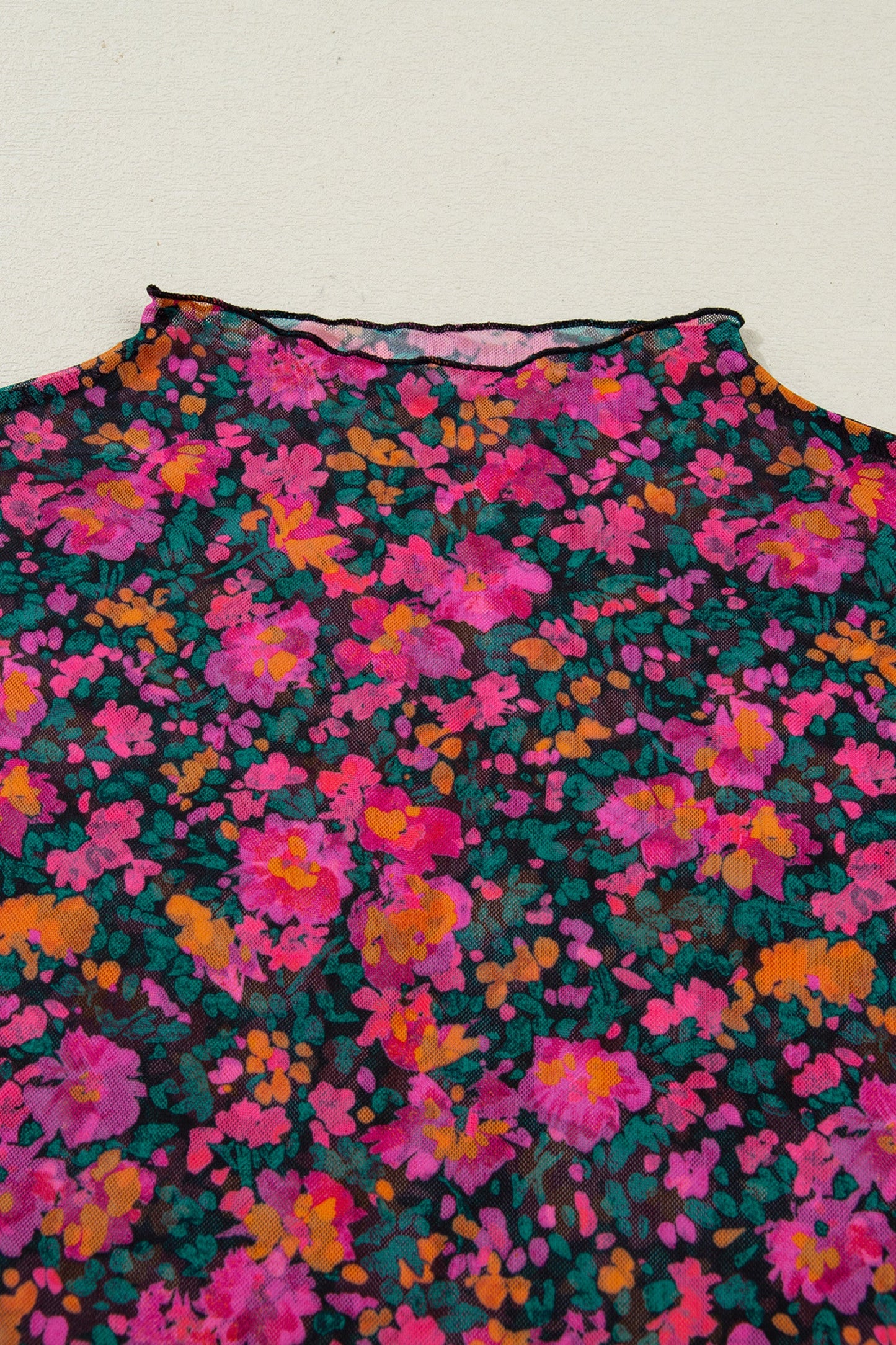 Plus Rose Floral Print Mesh Top RTS