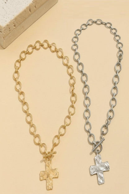 Hammered Cross Toggle Necklace Zenana