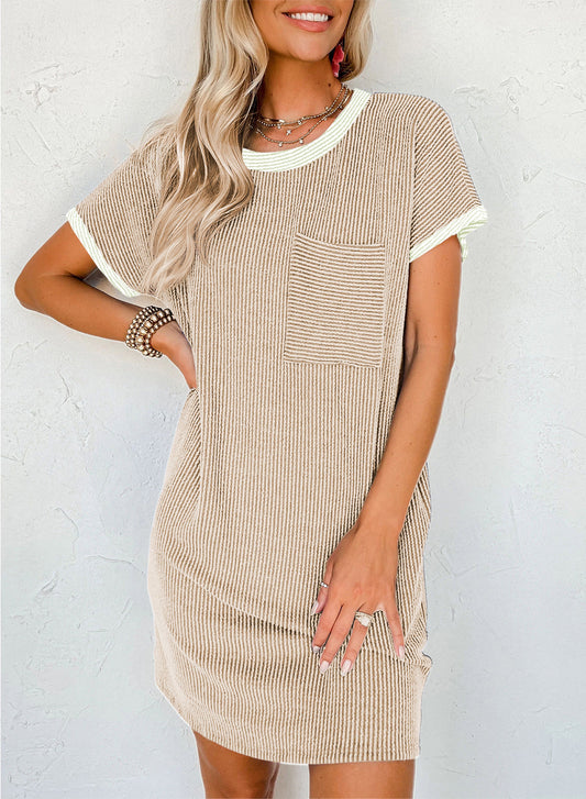 Apricot Twisted Ribbed Shirt Dress