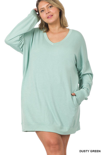 SOFT STRETCH F/TERRY DROP SHOULDER LONGLINE TOP