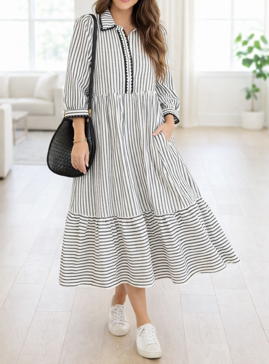 Black Stripe Scallop Trim Maxi LT