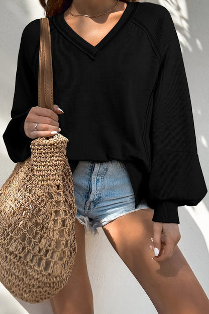 Textured V Neck Top LT