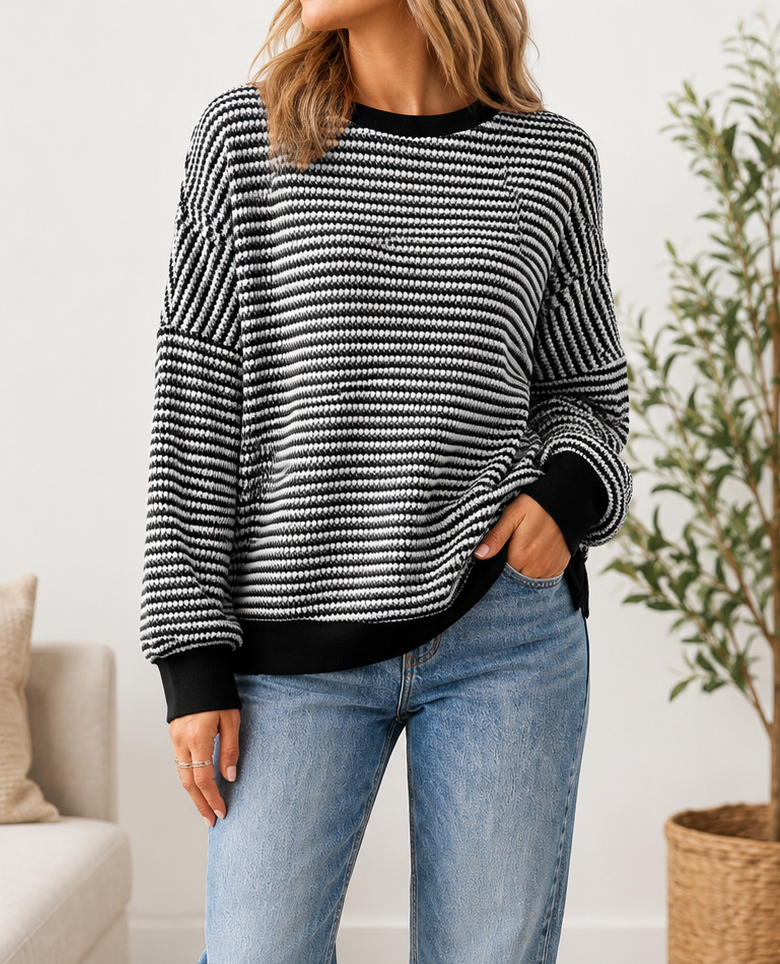 Black Stripe Ribbed Top