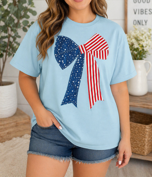 Blue Plus Patriotic Bow Shirt