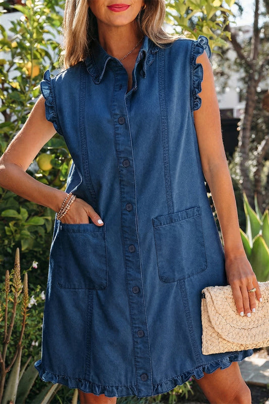 Blue Ruffled Denim Dress