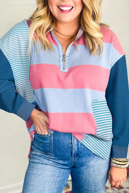 Blue Stripe Colorblock Plus Pullover LT