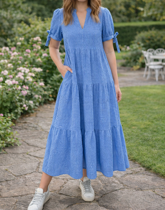 Blue Gingham Textured Dress RTS