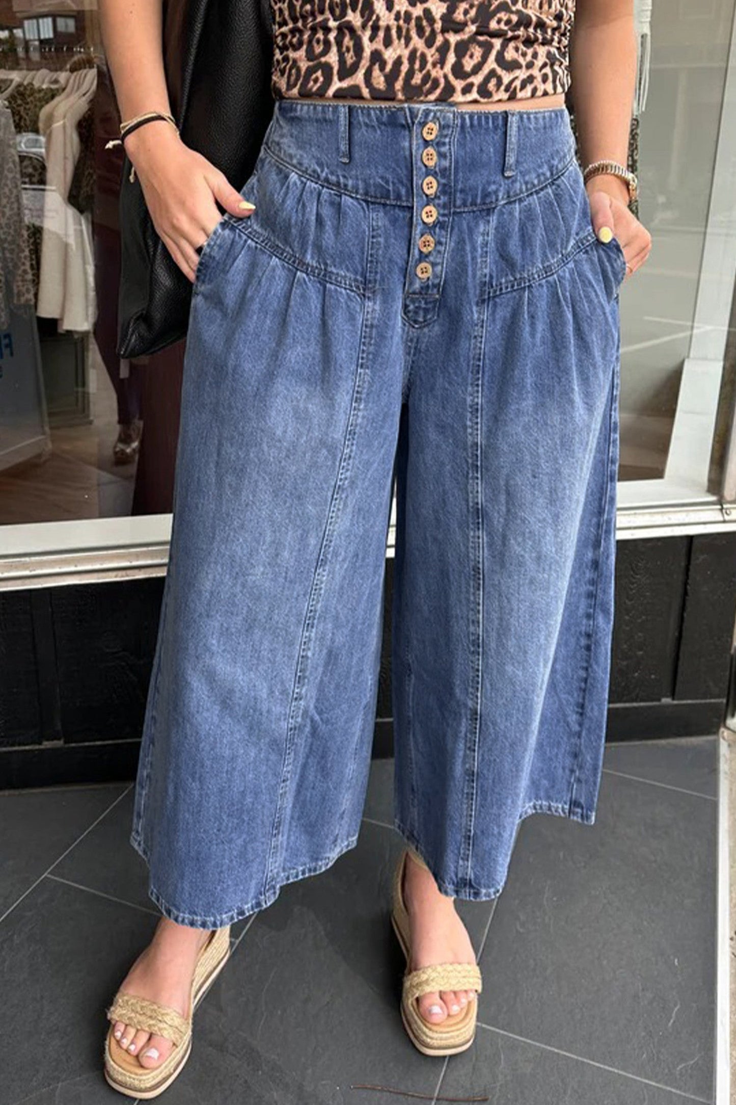 Blue High Rise Denim Pants