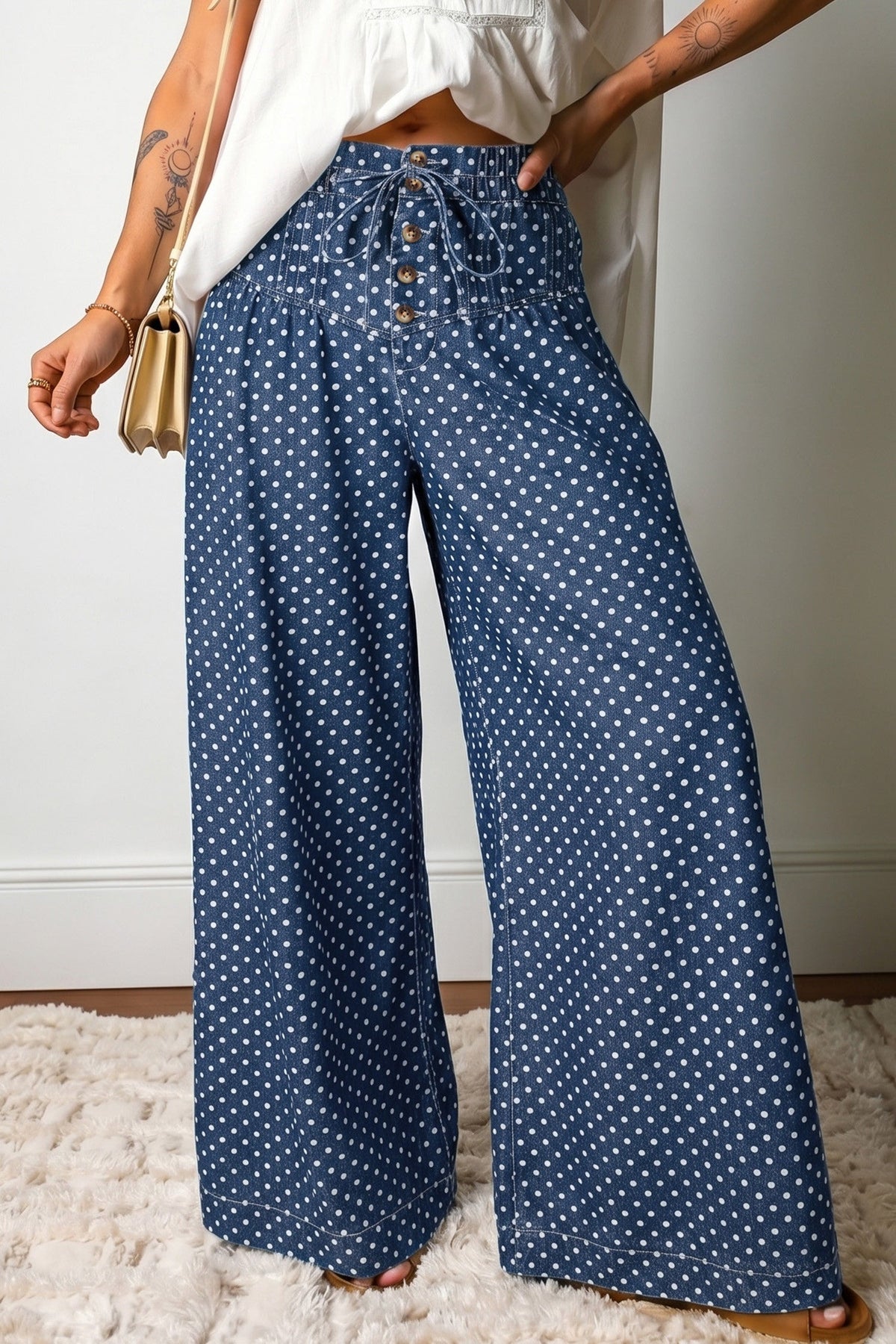 Blue Polka Dot Wide Jeans RTS